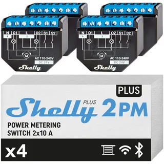 Shelly Plus 2PM Wlan 2 Kanäle Smart Relais Schalter | Rolladenschalter mit Stromverbrauchsmessung | Hausautomation | Google Home Alexa Zubehör | iOS Android App (4 Pack)