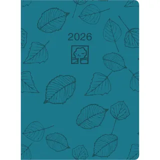 Zettler Taschenkalender türkis 2026 - Bürokalender 10,2x14,2 - 1 Tag auf 1 Seite - robuster Kartoneinband - Stundeneinteilung 7-19 Uhr - Blauer Engel - 610-0721