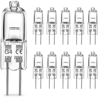 G4 Halogenlampen, 20W G4 Birne, 12V Halogen Stiftsockellampe, Warmweiß 2700K, 300LM, G4 Niedervolt Halogenlampe, Klare Kapsellampe, 10er Pack
