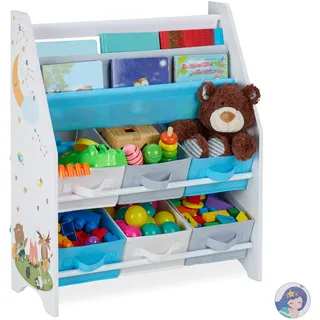 Relaxdays Kinderregal, Tiere Motiv, 6 Boxen, 2 Fächer, Kinderzimmer, Spielzeug Aufbewahrung HBT 74 x 62 x 31,5 cm, bunt