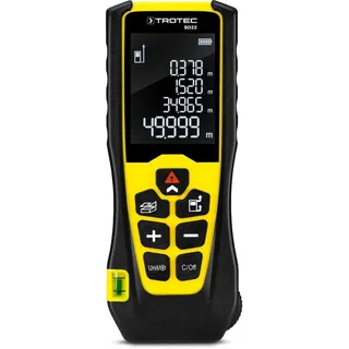 Trotec Laser-Entfernungsmesser BD22 – Digitales Messgerät Entfernung – Reichweite bis 50 m, Speicher für 50 Messwerte, IP54, Wasserwaage, beleuchtetes Display