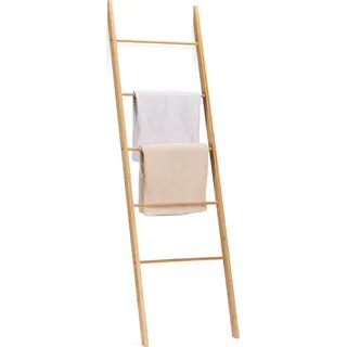 Navaris Handtuchleiter Holz Leiter aus Bambus - Bambusleiter für Handtücher Kleidung Accessoires - robuste Holzleiter für Bad Garderobe Schlafzimmer - 5 Sprossen