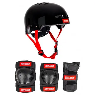 Tony Hawk Unisex Jugend Helm - Padset 9+ Yrs schutzset, schwarz|rot (Mehrfarbig), L/XL