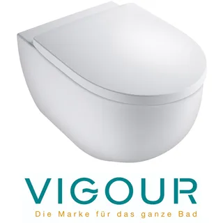 Vigour - derby Wand-WC rund spülrandlos mit verdeckter Befestigung und SoftClose WC-Sitz, weiß
