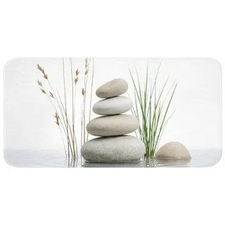 OnlyWow Badematte Steine - Gelassenheit - Grau, Höhe 10 mm, Polyester, Rechteckig, Badezimmerteppich, Badteppich, Rutschfest, Badvorleger, Badläufer grau Rechteckig | 120 cm x 60 cm x 10 mm