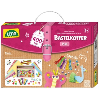 Lena LENA® 42714 - Bastelkoffer Pink (Papier/Moosgummi/Pompons/etc.), 400 Teile