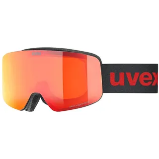 Uvex pwdr FM Skibrille für Kinder - mit Visier - beschlagfrei - black matt, mirror red one size