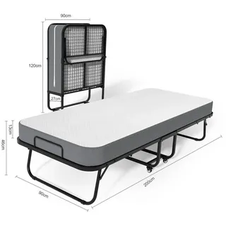 Gunuss Klappbett Erwachsene Gästebett Klappbar mit13 cm Dicke Matratze 200x90x46cm Reisebett Metallbett einer Tragfähigkeit von 250 kg inkl. Schutzhülle