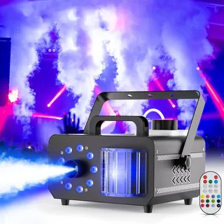 Nebelmaschine 1200W Rauchmaschine mit Fernbedienung, 9 RGB LED Lichteffekt Party Disco Beam 14 Farben Strobe Mini Nebel Maschine für DJ Halloween Hochzeit Weihnachten Bühne