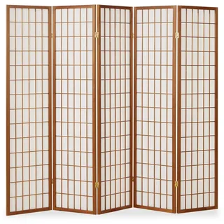 Homestyle4u Paravent Raumteiler 5 teilig Trennwand Shoji Faltbar Braun - 5 teilig 220 cm x 175 cm