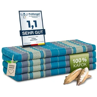 Livasia Nachhaltige Klappmatratze aus Kapok - 200x110x8cm - breite Gästematratze, Faltbare Matratze, ökologische Yogamatte, klappbares Gästebett, Liege für Garten und Balkon (Hellblau)