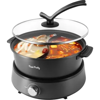 Food Party Hot Pot Elektrisch 4L Aktualisiert Hotpot Topf Doppelseitig Trennbarer Kochtopf 220V 1350W Electric Hot Pot Fondue für 6 Personen (Hot Pot mit Trennwand)