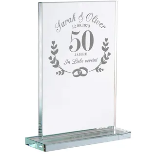 Glaspokal mit Gravur zur Goldhochzeit, Personalisierte Pokal Deko für Paare, Geschenke zur Goldhochzeit, Goldene Hochzeit Trophäe, Auszeichnung zum 50 Hochzeitstag, 50 Hochzeitstag Geschenk