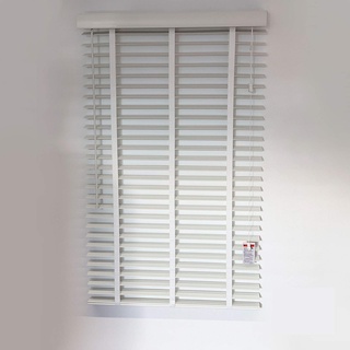PVC Jalousie in Holzoptik | Rollos & Jalousien Jalousien in Wood-Optik | Fauxwood Jalousie | 50 mm Lamelle | Verschiedene Größen | Sonnenschutz Fenster mit Bohren | weiß/grau (weiß, 150 x 240 cm)