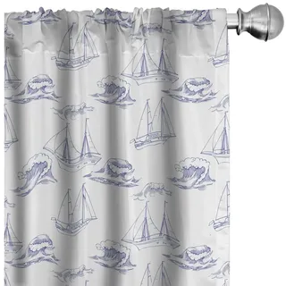 Abakuhaus Gardine Vorhang für Wohnzimmer Schlafzimmer Dekor, Microfaser, Marine Schiffe und Wellen Maritime Kunst blau 150 cm x 245 cm