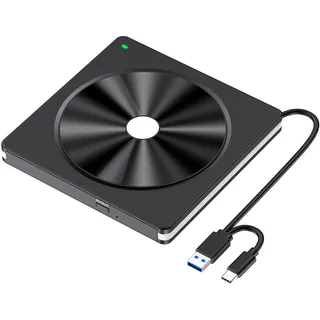 Aumdie Externes DVD Laufwerk, USB 3.0 CD/DVD Laufwerk Extern, USB C Externes CD Laufwerk für Laptop PC, Externer CD DVD Brenner und Player für Windows 11/10/ 8.1/7/XP/Vista Linux Desktop Mac OS White