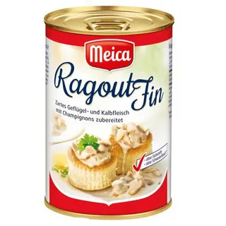 Meica Wurstkonserve, Meica Ragout Fin zartes Geflügel und Kalbfleisch mit Champignon 400g