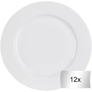 Home4You Speiseteller 12er Set, Weiß - Ø 26,5 cm - Bone China - 12er Set