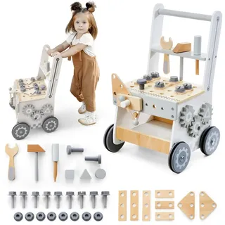 Mamabrum Lauflernwagen 3-in-1-Walker aus Holz, Holzspielzeug für motorische Entwicklung