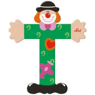 Trudi SEVI 81756 Holzbuchstabe T Clown 10 cm, Türbuchstaben für Kinderzimmer, ABC Alphabet Lernspielzeug aus Holz, pädagogisches Spielzeug für Kinder ab 3 Jahren, Buchstabe Clowns, Grün