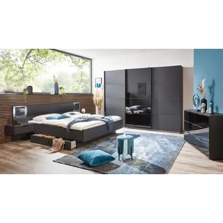 Schlafzimmerset Schrank Bett Kommode Bettschubkasten Barcelona Graphit Glas