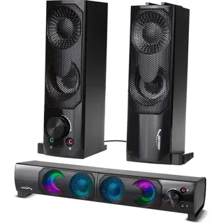 Audiocore AC955 2 in 1 2.0 PC-Lautsprecher mit Soundbar Funktion RGB-Hintergrundbeleuchtung Stereo-Lautsprecher 2x3W RMS AUX 3,5 mm USB-Stromversorgung