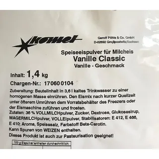 Komet Vanille 1,4 Kg Eispulver Softeispulver Speiseeispulver Eismaschine