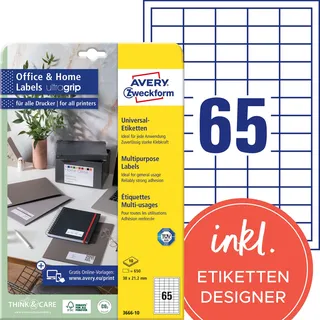 Avery Zweckform 3666-10 Universal-Etiketten 38 x 21,2mm
