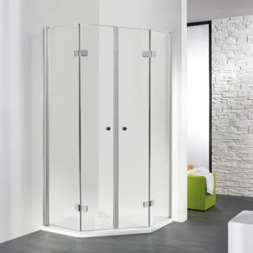 HSK Exklusiv Fünfeckdusche mit Drehfalttüren, 4-teilig, Größe: 90 x 90 x 200 cm, 466090-SO-50edelglas, Duschkabine: Sonderfarben: ESG klar mit Edelglas