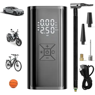 Tragbare Elektronische Luftpump 4500mAh 5-Modi Digitalem LCD Display Elektrische Luftpumpe mit Auto-Off Mini Tragbare Fahrradpumpe Luftkompressor mit LED-Licht für Auto Motorrad Fahrrad Bälle