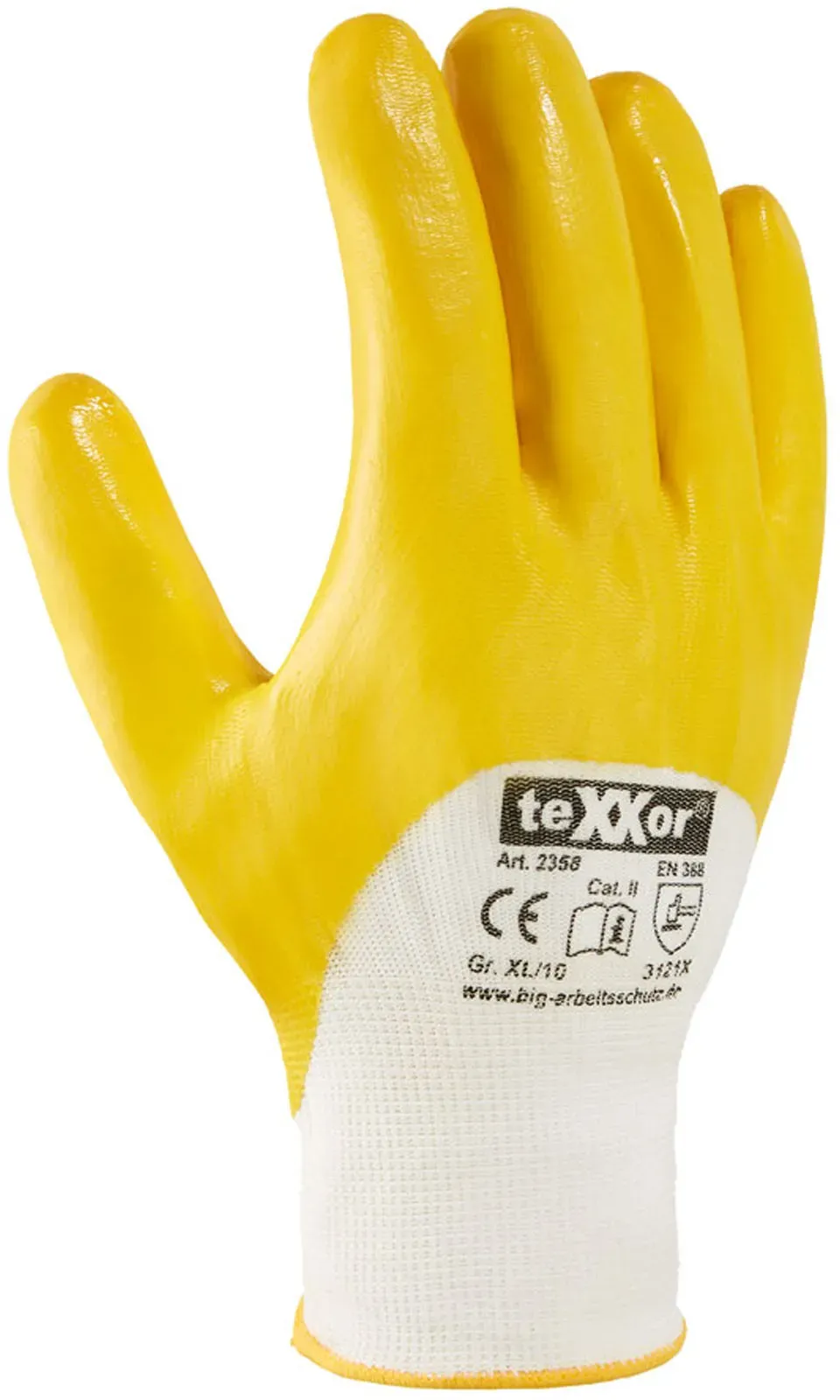 teXXor 2358 Arbeitshandschuhe mit Nitril-Beschichtung weiß/gelb, VE 144 Paar 11/XXL