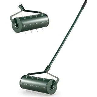 Costway Rasenlüfter Walze manuell, 44x128cm, Handvertikutierer rollend, Rasenbelüfter Gartenwalze, Vertikutierer Rasenwalze Garten Hof Rasen, Grün
