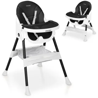 Ricokids Hochstuhl Baby Kinderhochstuhl - Ab 6 Monaten - Essstuhl - Höhenverstellbar - Abnehmbarer Essbrett - Sicherheitsgurt - Schwarz