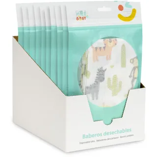 Interbaby Packung 10 Einweg-Lätzchen Baby · Wasserdicht · Reiselätzen mit food Catcher Tasche · Einstellbares Babylätzchen
