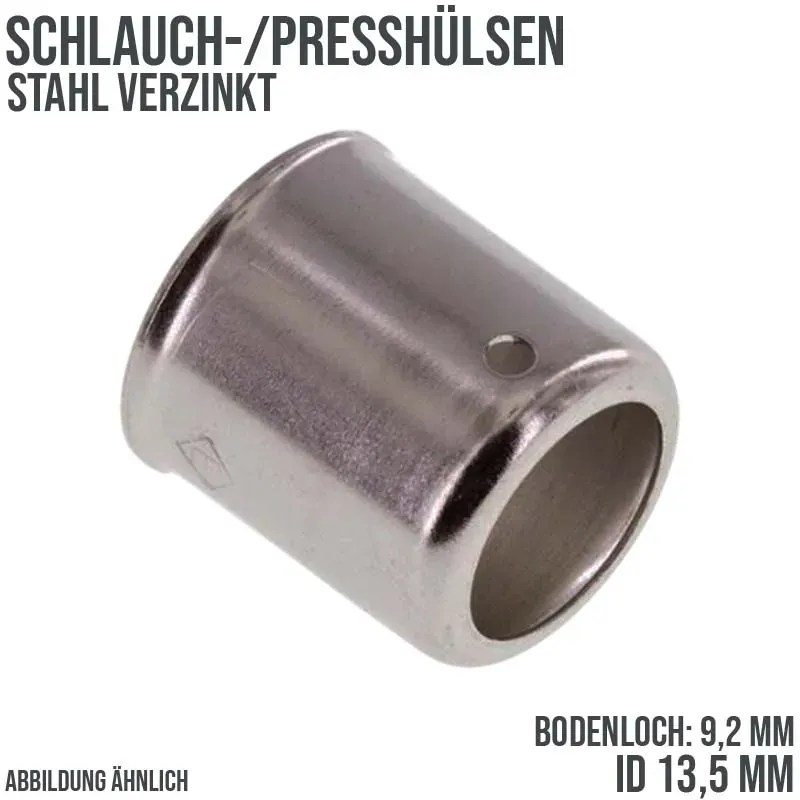 DN 6 - Schlauch Press Hülse Niederdruck Stahl verzinkt - ID 13,5 mm - Bodenloch ...