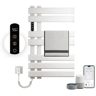 SKYLYZH Elektrische Badheizkörper, WiFi Smart Thermostat Handtuchhalter, für LED/APP/intelligenter Sprachlautsprecher, Handtuchwärmer Elektrisch 235W, Handtuchhalter für Heizkörper-WIFI White Left