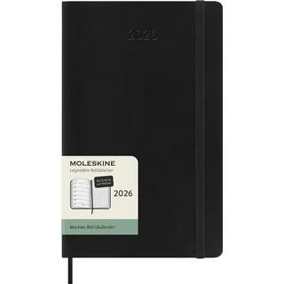 Moleskine 12 Monate Wochen Notizkalender Deutsch 2026, Large/A5, 1 Wo = 1 Seite, rechts linierte Seite, Weicher Einband, Schwarz