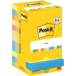 Post-it 8 + 4 GRATIS: Post-it® Energetic Collection Haftnotizen farbsortiert, 8 Blöcke + GRATIS 4 Blöcke