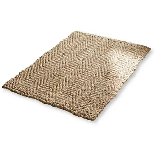 Loberon Badematte Daoukro, Klassisches Fischgrätmuster, Natürlich & Umweltfreundlich, rutschfeste Unterseite, Badezimmerteppich, Badvorleger, Jute, Latex, braun