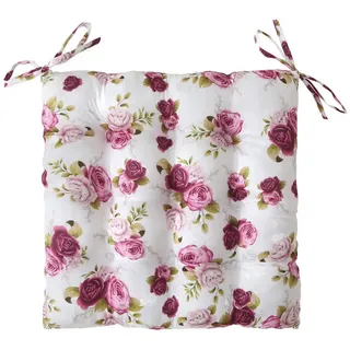 wometo Stuhlkissen Stuhlkissen Rosi 40x40 mit Binde-Bändern, Haltebändern, OEKO-TEX® Sitzkissen mit Rosen-Motiv im Landhaus-Stil rosa