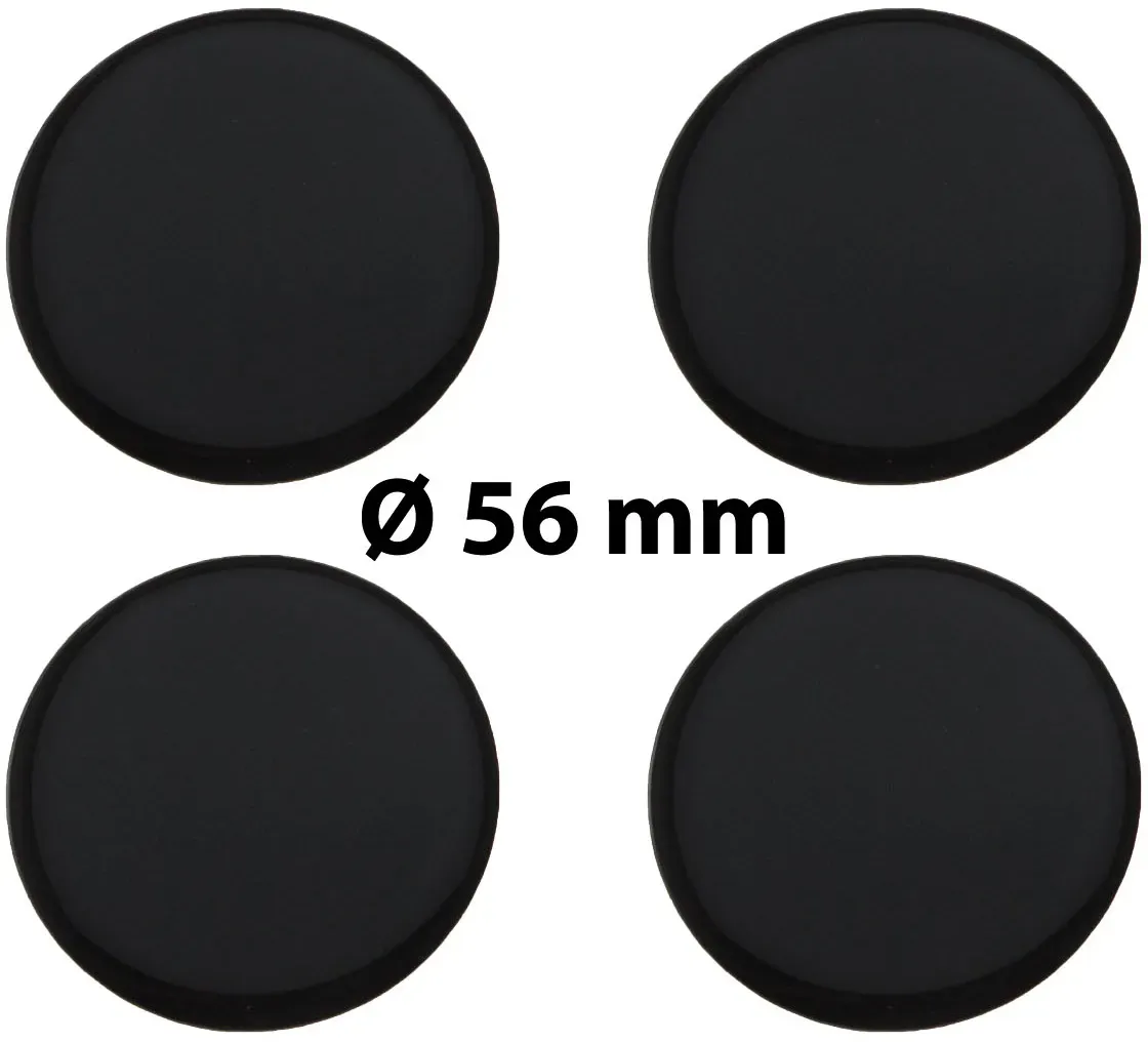 4 x Ø 56 mm Polymere Aufkleber / Schwarz / Nabenkappen, Felgendeckel