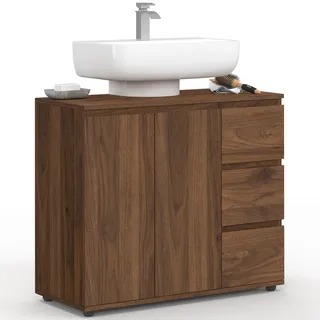 Badezimmerunterschrank Tomi Mit Schrank Und 3 Schubladen In Nussbaumoptik
