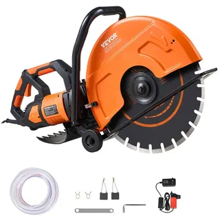 Vevor Elektrische Betonsäge, 406 mm, Hochleistungs-Kreissäge 2800 W, Schnitttiefe 152 mm, Nass-/Trocken-Scheibensäge mit Wasserrohr, Wasserpumpe, Sägeblatt, für Stein und Ziegel