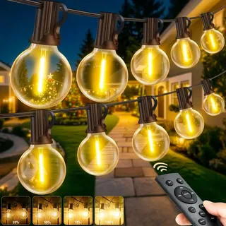 VEVICE Lichterkette Außen Strom mit Fernbedienung - 45M Outdoor Lichterketten G40 Glühbirnen Dimmbar IP44 Wetterfest Warmweiß Aussen Lichterkette für Garten Party Terrasse Balkon Hochzeit
