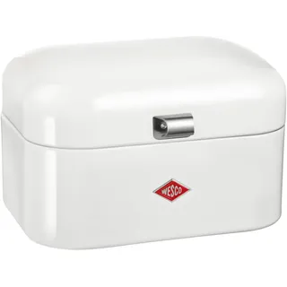 Wesco Single Grandy Brotkasten in der Farbe weiß, pulverbeschichtetes Stahlblech, Lüftungslöcher und stabiler Handgriff, 22 x 26,8 x 17,5 cm