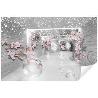 Wallarena Fototapete 3D Tunnel Blumen Vlies Tapete Wohnzimmer Schlafzimmer Wandtapete, Fototapete - Vliestapete - Glatt Vlies, 3D-Effekt, Tapete Wohnzimmer Schlafzimmer Vliestapete Wand Deko + Kleister grau 1.53 m x 1.04 m