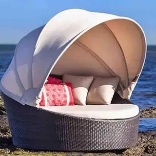 Ersatzdach Rund Für Sonneninsel Garten – Robustes Sonnenschutzdach Für Sonneninsel Und Tagesbett, Rundes Outdoor Dachbezug Für Rattan Sonnenliege 168 Cm, Nur Baldachin-grey