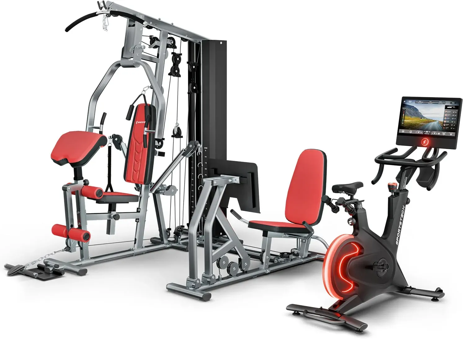 Sportstech Bundle HGX300 + sBike, Rudergerät & Speedbike mit 10,1" Touch‐Display, LED, App‐Kompatibel für Home Gym