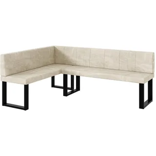 MEBLINI Eckbank für Esszimmer - Küchenbank - Essecke - Sitzecke Küche - Peter - U-Beine 142x196x87cm Links - Creme Samt