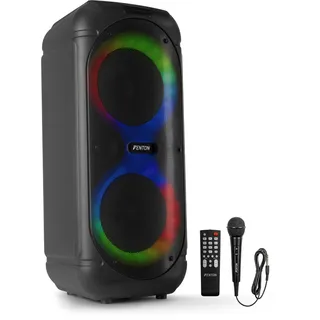 Fenton Track510 Musikbox Bluetooth Groß mit LED 160W, 10 Std Akku, 2 Mikrofone, Fernbedienung, Partybox Bluetooth Box Groß, Stereo-Pairing, Tragbare Musik Box mit Mikrofon, Boom Box - Schwarz